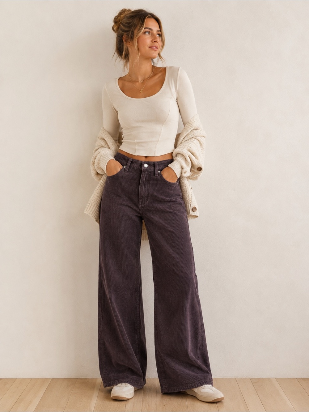 BDG Wide-Leg Corduroy Jeans in Deep Plum